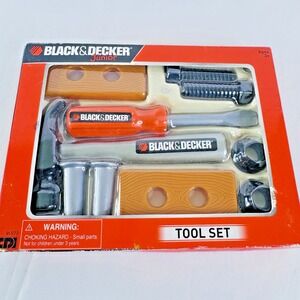 Black + Decker 10-Piece Junior Tool Set Hammer Screwdriver Wood Screws